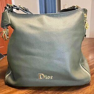 Christian Dior Supple Green Pebbled Leather Hobo Shoulder Bag